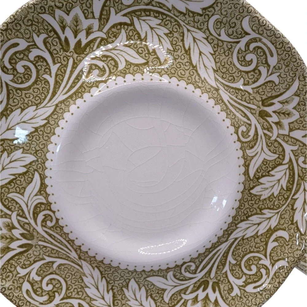 J G Meakin Teacups Saucers Renaissance‎ Green English Ironstone Set of Two SEE